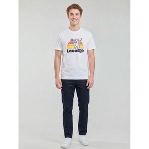 Lacoste Mens Tennis Graphic T-Shirt White Regular Fit Retro Sunset XL TH6905